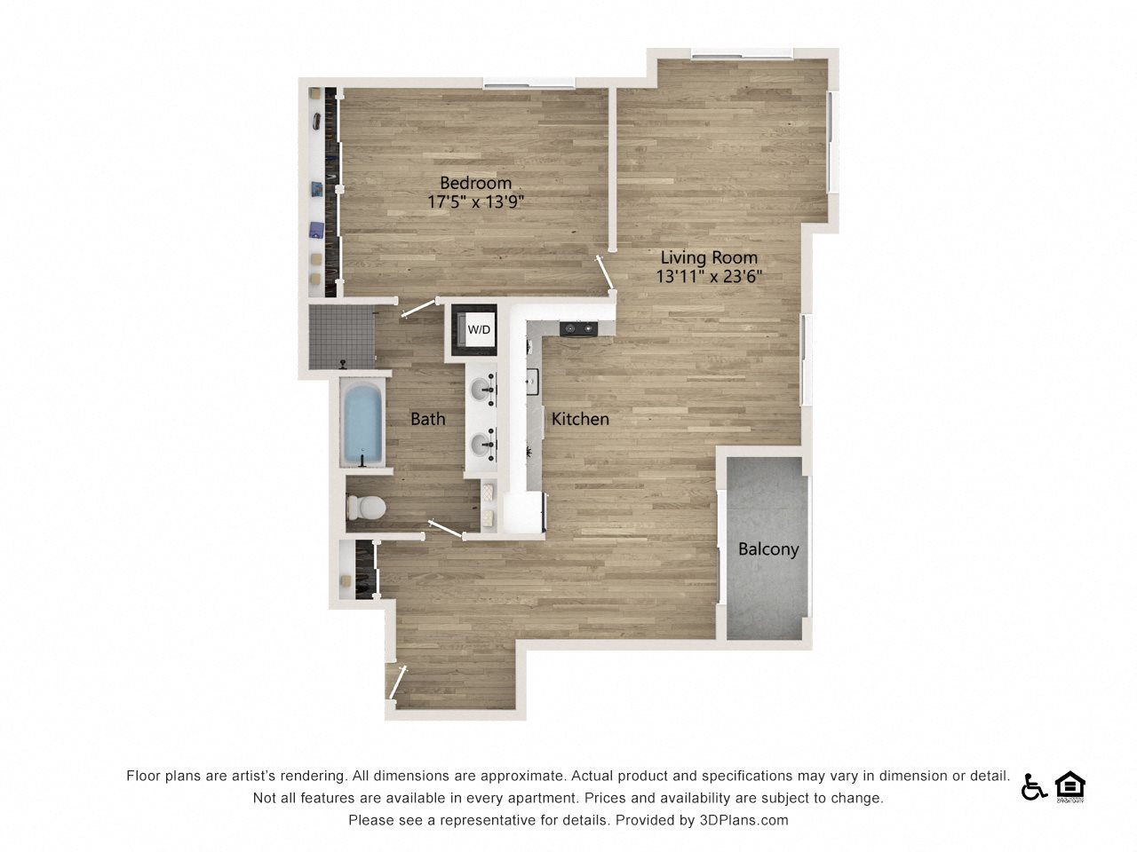 one bedroom one bath 1228 SF one bedroom one bath
